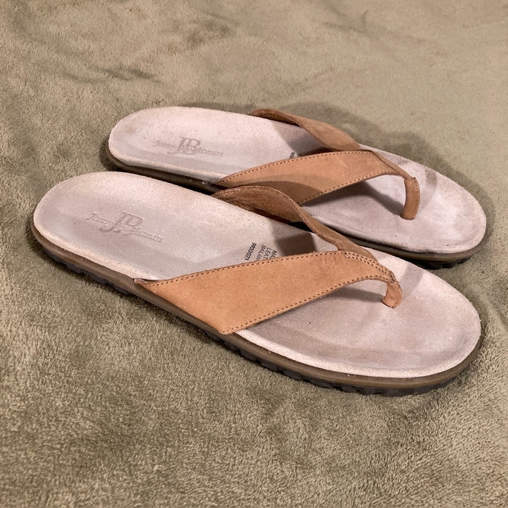 NWOT Jenny Buchanan Vintage 90s Flip Flops Leather Tan Women's Size 9M